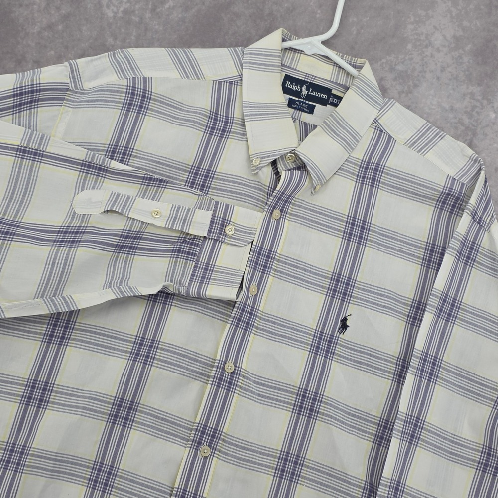 Ralph Lauren Blaire Mens XXL Plaid Button Down Shirt Purple Yellow White Cotton